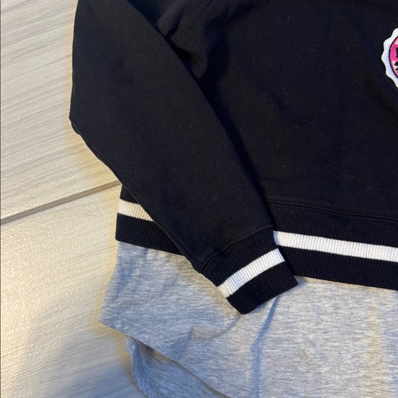 Girls Danskin Black Hooded Sweatshirt with Pink Varsity Patch - Picture 5 of 8